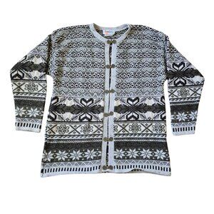 VTG Les Tricots Womens Peach Tree Knitwear Size M Cardigan 90s Nordic Metal